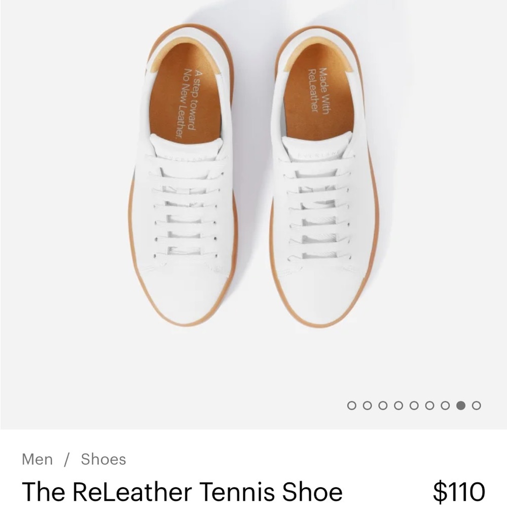 Everlane The ReLeather Tennis Shoe, white with gum sole